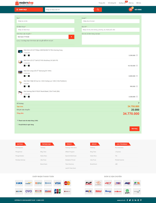 Template blogspot bán hàng miễn phí ModernShop